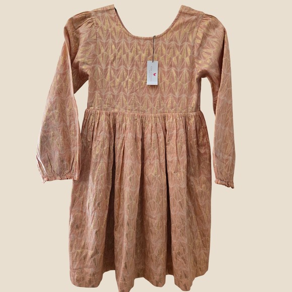Pink Chicken Other - Pink Chicken Girls Peach Gold Metallic Geometric Long Sleeve Dress Size 10Y NWT